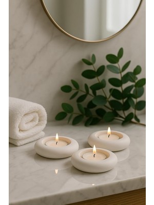 Dekoratif 3'lü Tealight Mumluk Seti – Beton Görünümlü, Modern Tasarım