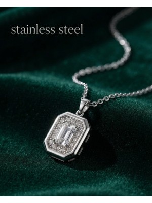Stainless Steel 316L Çelik Zincir Gümüş Renk Kare Form Model Kolye