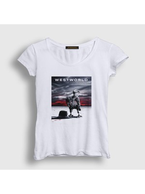 Presmono Kadın Beyaz Cover Westworld T-Shirt