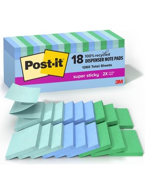 Post-It Süper YAPIŞKAN%100 Geri Dönüştürülmüş Açılır Notlar, Oasis Koleksiyonu, 3 Inç