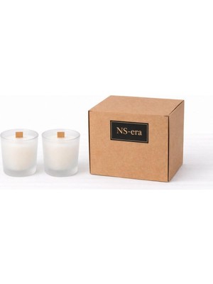 Dekoratif Sandal Ağacı Kokulu Ahşap Fitil 40 ml Kutulu Hediyelik Mum Buzlu Şat Bardak 2'li Set M