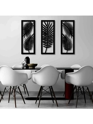 Moontime Alaçatı 40 x 33CM Siyah 3mm Mdf Ahşap Tablo Dekoratif Yaprak Figür Desenli Duvar Dekoru Süsü
