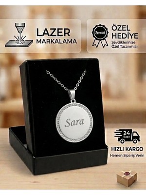 Melisa Takı & Aksesuar Çelik Gümüş Renk Isim Yazılır Halka Kolye (Kişiselleştirilebilir)
