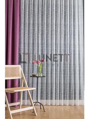 Hypatia Çizgili Sık Pileli 1x3 Tül Perde Salon Balkon Mutfak Tülü, 200 x 250