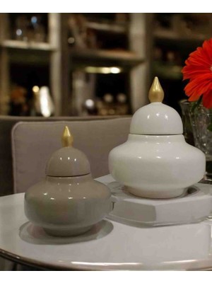 Vera Home Decor Seramik, El Boyaması Dekoratif Açık Krem-Bej Şah Küp, Vazo