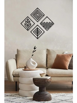 Moontime Alaçatı Dekoratif Ahşap Duvar Dekoru 4 Element Tablo 60X60CM