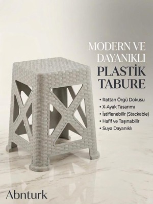 Abnturk Gri Renk Sağlam Dayanıklı Rattan Hasır Tabure Kırılmaz Yamulmaz Sandalye 28X45CM