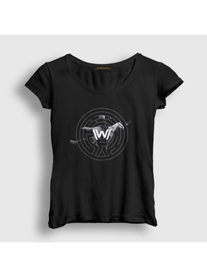 Presmono Kadın Siyah Rider Westworld T-Shirt