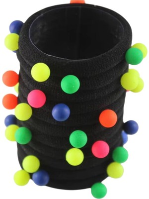 Sheker Home Neon Renkli Boncuklu Lastik Toka Seti – Kız Çocuk Saç Aksesuarı (2 cm | 16 Adet)