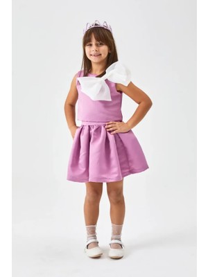 Le Mabelle Kız Çocuk Organze Fiyonk Detaylı Bluz ve Balon Etek Takım Lila