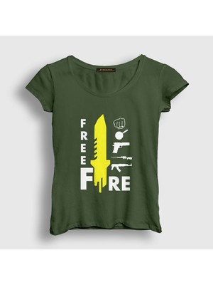 Presmono Kadın Haki Knife Free Fire T-Shirt
