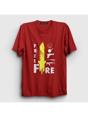 Presmono Unisex Kırmızı Knife Free Fire T-Shirt