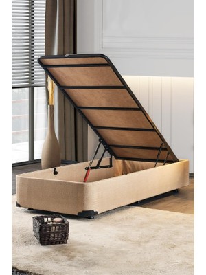 Niron Yatak Niron Luna Baza -  100x200 cm Tek Kişilik Sandıklı Metal İskeletli Klasik Kumaş Baza