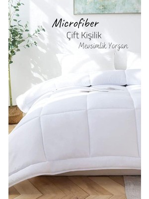 Microfiber Çift Kişilik Yorgan Kapitone Yıkanabilir Mevsimlik Microfiber Yorgan 195X215 Cm, Beyaz