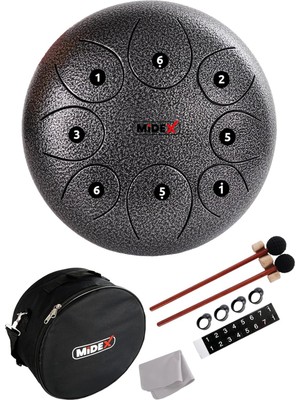 Midex TD-108SM Çelik Dil Davul Handpan 10 Inç 8 Ton Steel Tongue Drum Full Set