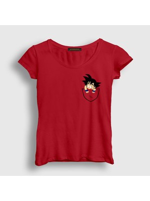 Presmono Kadın Kırmızı Pocket Goku Anime Dragon Ball T-Shirt