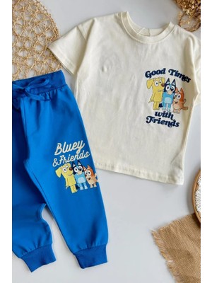 C&O Design Erkek Çocuk Bluey Baskılı Tişört ve Eşofman Takım Mavi