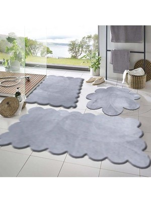 Rachel Carpet 3'lü Set Kaymaz Taban Banyo Paspası Halısı 50X50 (Yuvarlak PAPATYA)-50X60(LAZER)-6