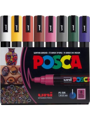 Posca Pc-5m Su Bazlı Kalıcı Marker Boya Kalemleri, 8'li Set (Koyu Renkler)