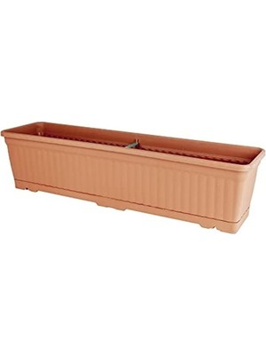 Kemer Balkon Saksısı, Dikdörtgen Plastik Saksı, Kahverengi, Geniş Hazneli, Çiçeklik (70 Cm-15