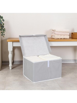 Çok Amaçlı Düzenleyici Kapaklı Sandık Tipi Kutu Hurç Organizer (40 x 30 x 26, Gri)