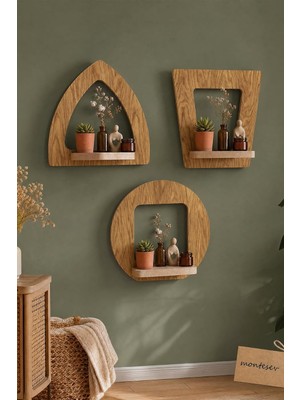 Ahşap Dekoratif Duvar Rafı 3 Lü Set (MTS-212)