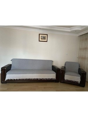 Kolları Örtmeyen Pamuklu Koltuk Örtüsü Takımı 3+3+1+1 Gri 170 x 210