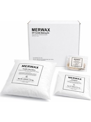 Merwax Parafin Mum Yapım Seti – 2,25 kg Parafin, Stabilizatör, Pamuk Fitiller ve Yapıştırıc�