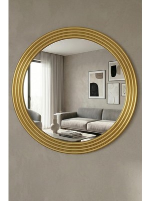 Zümrüt Gold Dekoratif Ayna Yuvarlak Ayna Işlemeli Ahşap Duvar Aynası Tekli (57CM Ayna - 69CM Ç