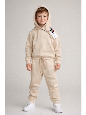 Noble Kids Erkek Çocuk Kapüşonlu Eşofman Takım Krem