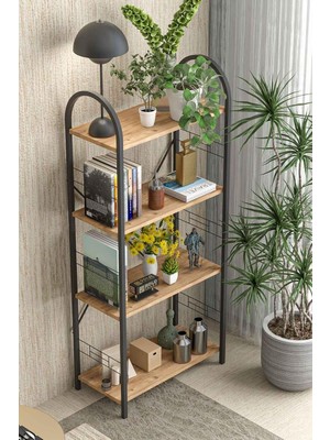 Falez 4 Raflı Metal Atlantik Çam Çok Amaçlı Kitaplık Çam