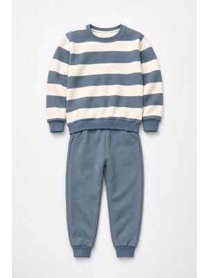 Perendi Erkek Çocuk Çizgili Sweatshirt ve Jogger Alt Şardonlu Takım