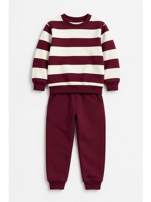 Perendi Erkek Çocuk Çizgili Sweatshirt ve Jogger Alt Şardonlu Takım