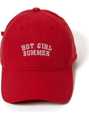 BarsDepo Nakışlı Şapka Kırmızı Kumaş Üstü Beyaz Nakışlı Pamuklu Unisex Vintage Kırmızı Şapka Ayarlamalı