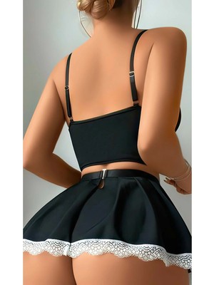 Mistik Shine Seksi Kırmızı ve Etekli Detaylı Hizmetçi Gecelik Kostüm,erotik Hizmetçi Fantazi Üniforma,bdsm,erotic