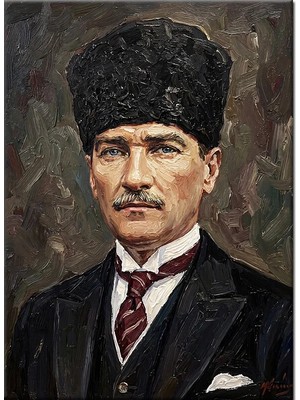 Bedeko Kalpaklı Mustafa Kemal Atatürk Portresi Yağlı Boya Temalı Mdf Ahşap Tablo