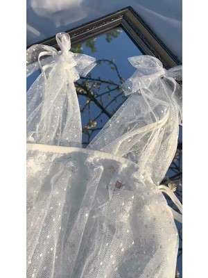 Doğu Collection Puantiyeli Tül ve Dantel Detaylı Derin V Yaka Babydoll Gecelik
