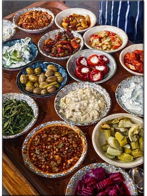 Bedeko Zengin Çeşitli Türk Meze Sofrası Mdf Ahşap Tablo