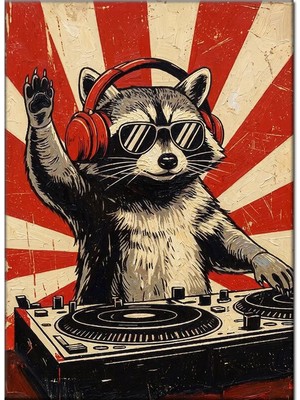 Bedeko Müzik Çalan Rakun Dj Mdf Ahşap Tablo