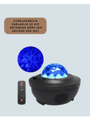 Zero Land Ece-Umay Sesle Etkileşimli Yıldız Projektörlü Gece Lambası – Bluetooth Hoparlörlü, USB Girişli, Dönen Okyanus