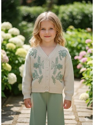 Noble Kids Kız Çocuk Triko Hırka ve Pantolon Takım Yeşil