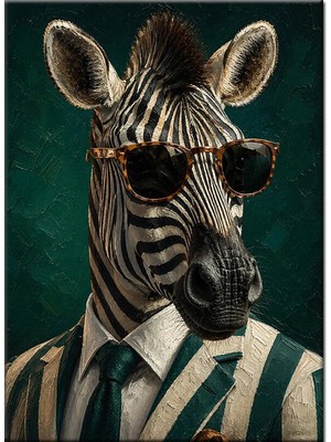 Bedeko Takım Elbiseli Gözlüklü Karizmatik Zebra Mdf Ahşap Tablo