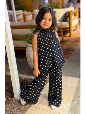 Noble Kids Kız Çocuk Puantiyeli Bluz ve Pantolon Takım Siyah