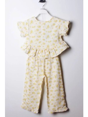 Noble Kids Kız Çocuk Çiçek Desenli Volanlı Bluz ve Pantolon Takım