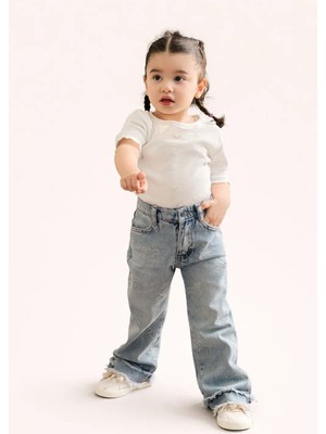 BoyBoy Kidswear Kız Çocuk Fiyonk Detaylı Tişört ve Pantolon Takım Ekru