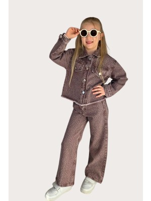 Noble Kids Kız Çocuk Taş Işlemeli Ceket ve Pantolon Takım Kahverengi