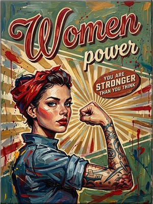 Bedeko Güçlü Kadın Retro Poster Tasarımı Mdf Ahşap Tablo