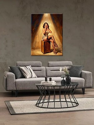 Bedeko Pin Up Kızı Kutu Üstünde Mdf Ahşap Tablo