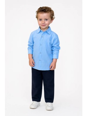 Noble Kids Erkek Çocuk Keten Gömlek ve Gabardin Pantolon Takım Mavi