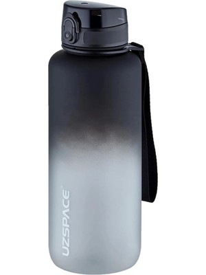 Uzspace 1500ML Mega Boy Soft Touch Çift Renk Motivasyon Tritan Su Matarası (Siyah-Beyaz)